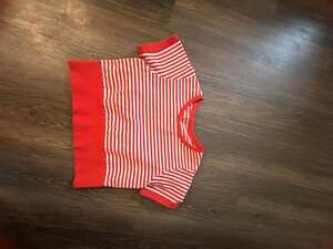 Offline by Aerie Red and White Striped Short Sleeve Ribbed Banded Crop Top